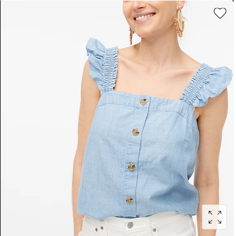 NWT J Crew Button Down Denim Ruffle Top Size XXS
